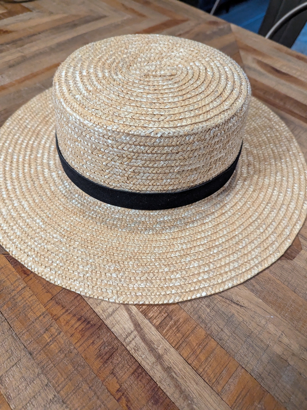Natural Straw Boater Hat with Black Band